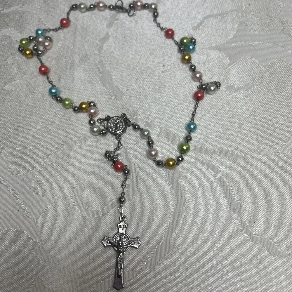 Lovely Rosary Bead Necklace or Bracelet, Silver Crucifix